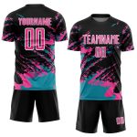 Black Pink-Teal Abstract Fragment Art Soccer Uniform - Image 2