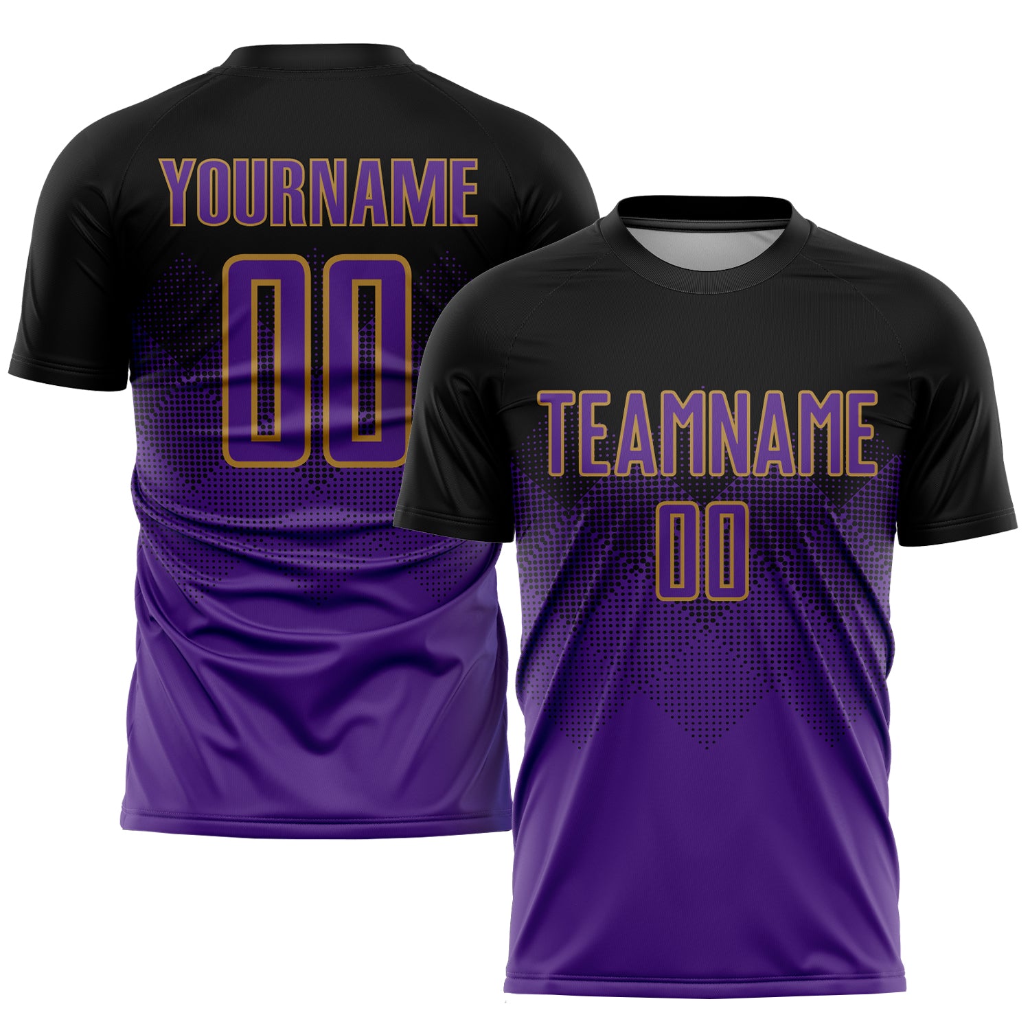 Custom Black Purple-Old Gold Sublimation Soccer Un_1 Black Purple-Old Gold Sublimation Soccer Uniform - Image 1