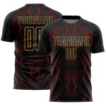 Black Red-Old Gold Geometric Shapes Sublima Soccer Uniform