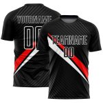 Black Red-White Diagonal Lines Sublimation Soccer Uniform