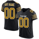 Custom Black & Old Gold Mesh Authentic Football Jersey