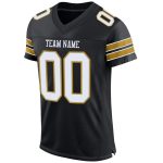 Custom Black & White Mesh Authentic Football Jersey with Gold Trim - Image 2
