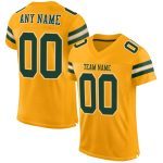 Custom Gold & Dark Green Mesh Authentic Football Jersey