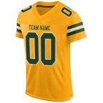 Custom Gold & Dark Green Mesh Authentic Football Jersey - Image 2