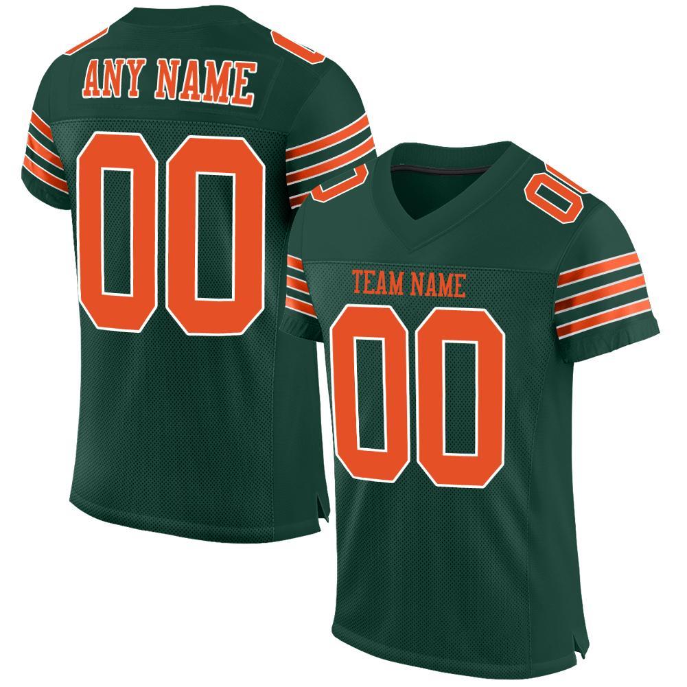 Custom Green Orange-White Mesh Authentic Football_1 Custom Dark Green & Orange Mesh Authentic Football Jersey - Image 1