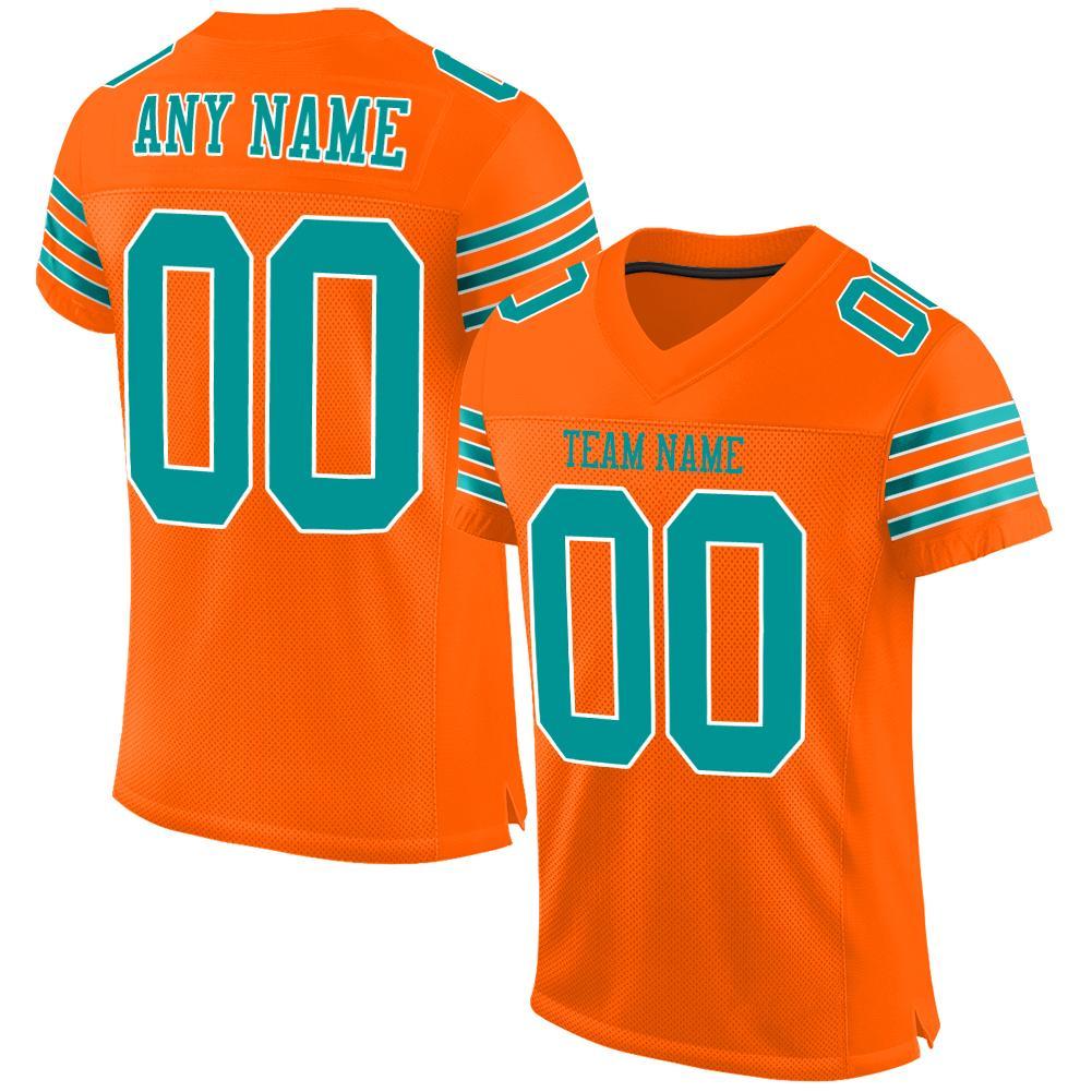 Custom Orange Aqua-White Mesh Authentic Football J_1 Custom Orange & Aqua Mesh Authentic Football Jersey - Image 1