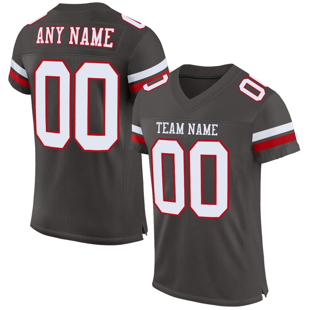 Custom Pewter White-Red Mesh Authentic Football Je_1 Custom Pewter & Red Mesh Authentic Football Jersey - Image 1